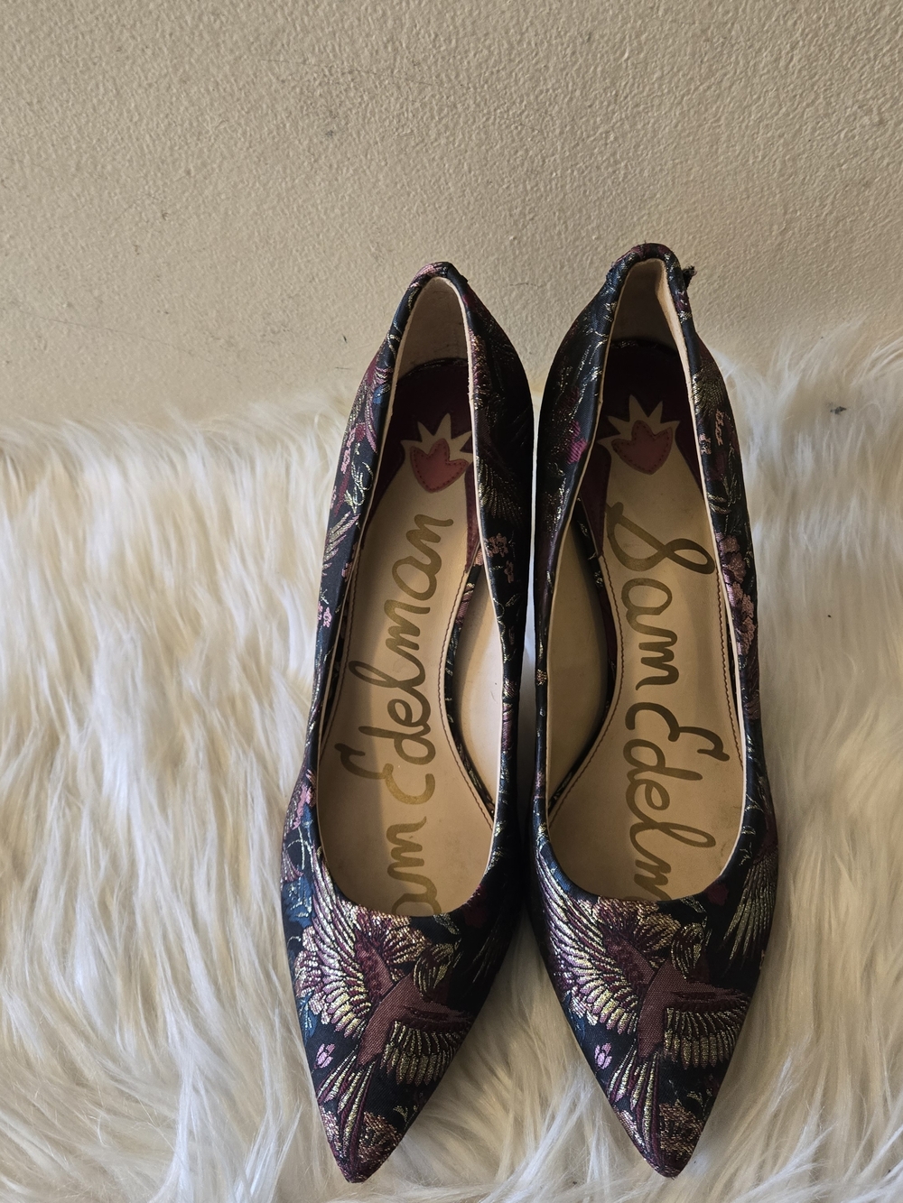 Sam Edelman Women's Pointed Toe Floral Brocade Pumps Purple Black Size 7.5M-37.5
